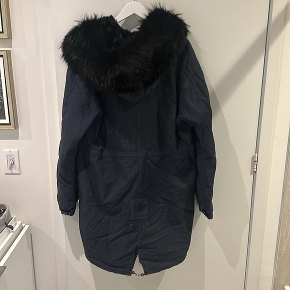 Mr & Mrs Italy Navy Blue Jacket Black Fur. The inside and the hood is fur! - Picture 2 of 4